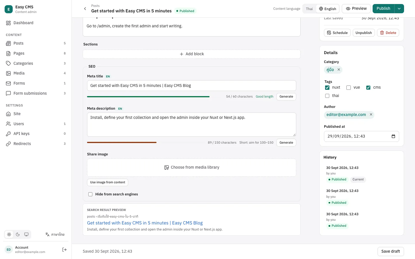 The SEO plugin in the post editor